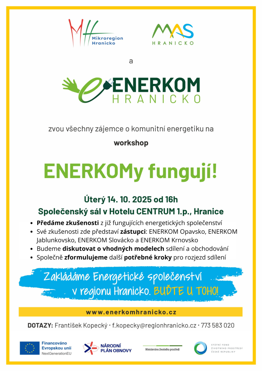 Pozvánka na workshop "ENERKOMy fungují!"